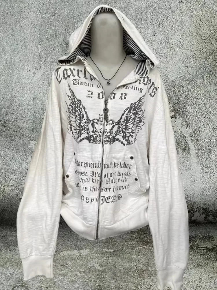 Y2K New American Fashion Trend Joker Sell Spot Zipper Hoodie Men Street Hip Hop Vintage Fleece Padded Sweatshirt Unisex Hoodie