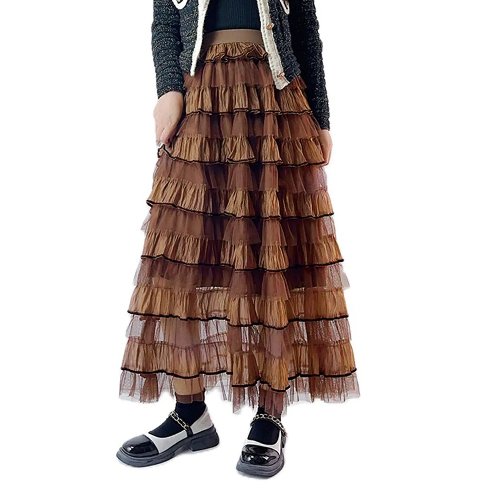 Women s Elegant Tulle Long Skirt Sweet Puffy Fluffy Layered A-Line Tutu Cake Skirts for Bride