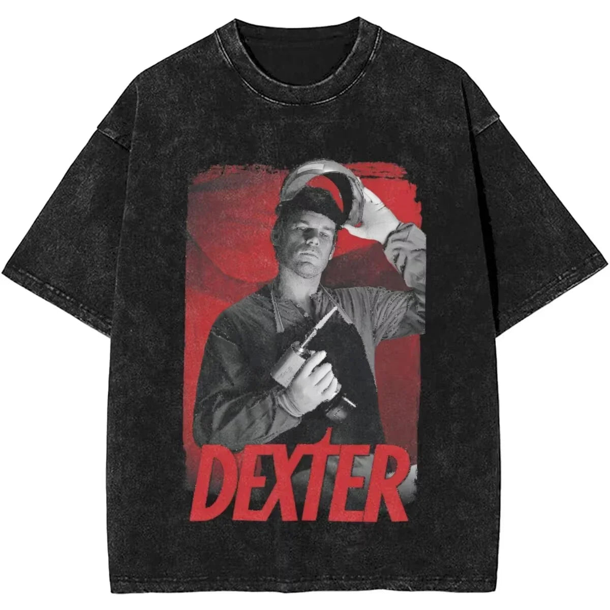 Mens T-Shirt Camisetas Short Sleeved Round Neck Y2k Tshirt New Dexter Morgan Edition Middle Finger Retro Trendy Vintage Washed