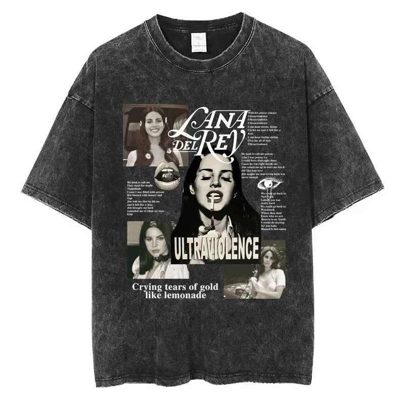 New Arrival Mens Clothes Tee Shirt Homme Graphic T-Shirts Men Tshirt for Men Ropa Hombre 90s Singer Lana Del Rey Washed