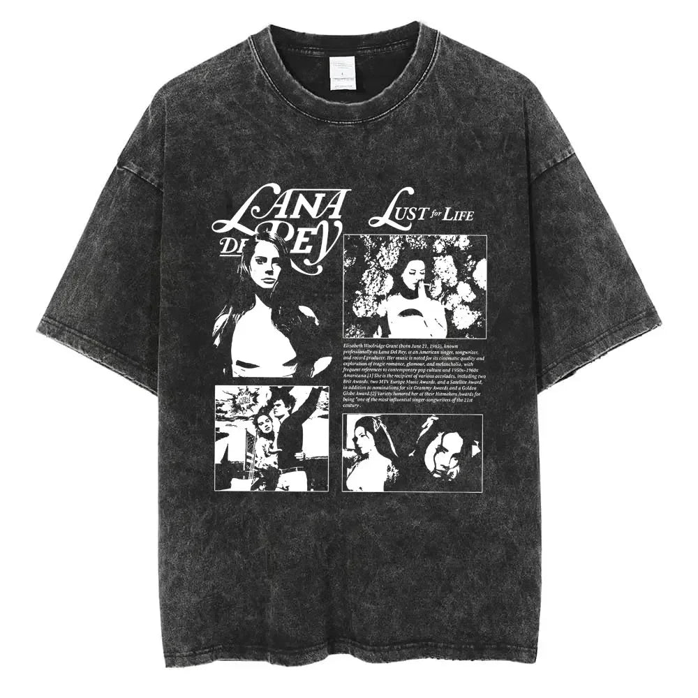 New Arrival Mens Clothes Tee Shirt Homme Graphic T-Shirts Men Tshirt for Men Ropa Hombre 90s Singer Lana Del Rey Washed