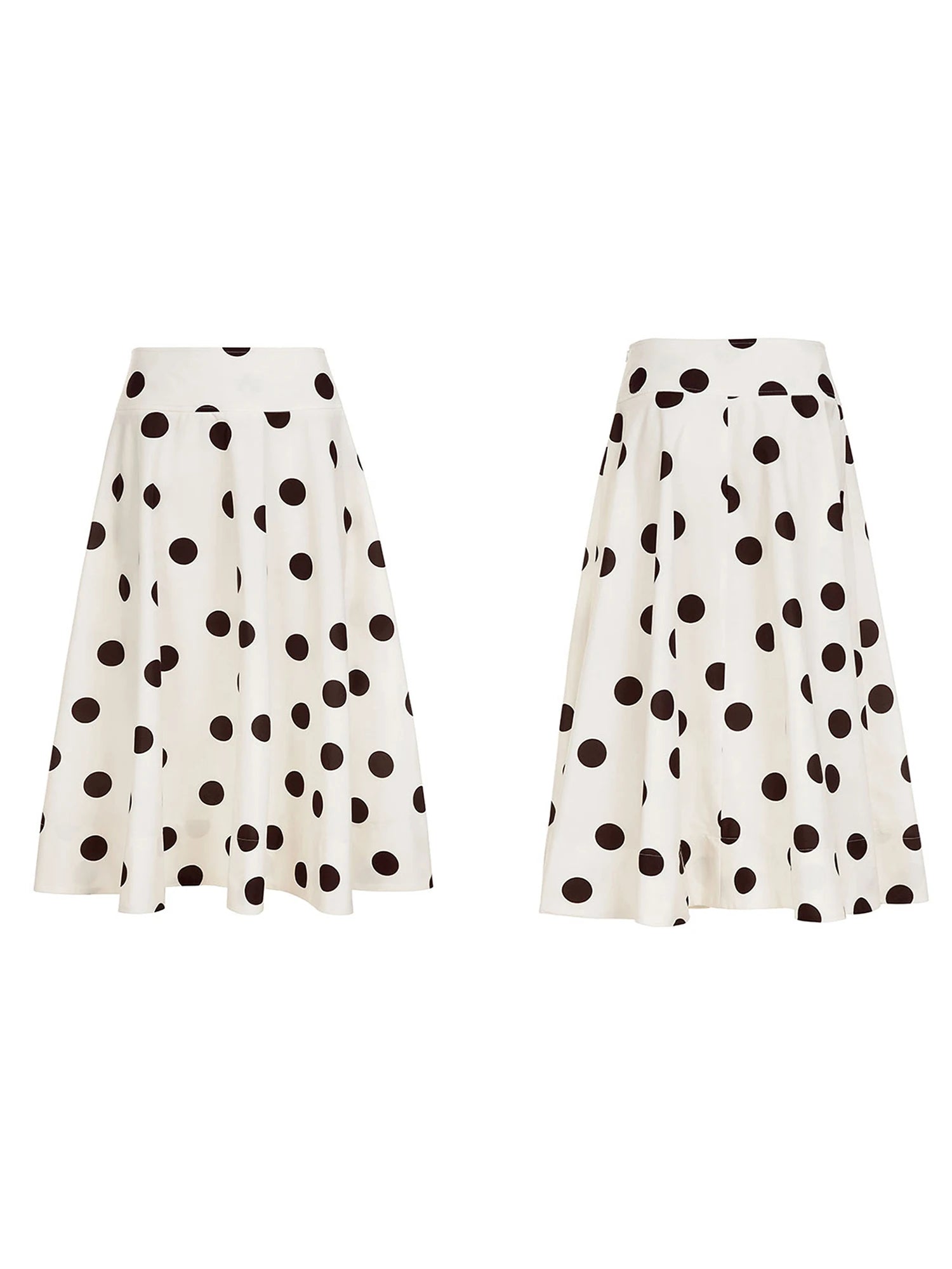 Women White A-Line Skirt Dots Print High Waist Midi Skirt Elegant Swing Skirts for Daily Leisure and Work