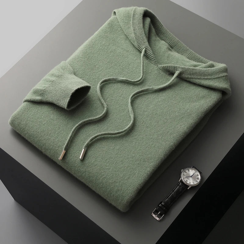 MVLYFLRT Men's One-piece ready-to-wear Hoodie 100% Merino Wool Knitted Sweater Shirt Autumn Winter Casual Large Top Long Sleeved