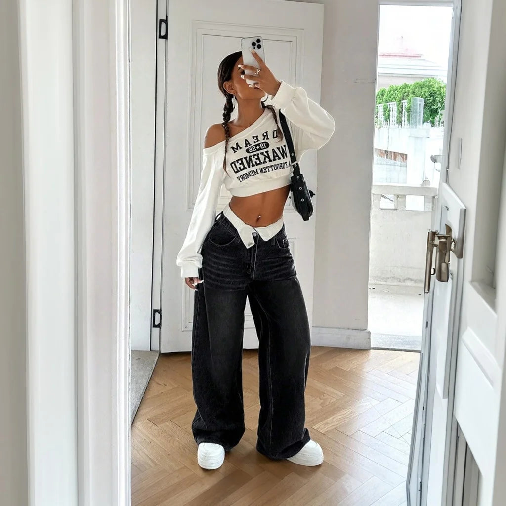 Y2k Jeans for Woman Low Rise Wide Leg Denim Pants Fashion Casual Style Loose Fit Trousers Trendy Vintage Design Comfort Wear