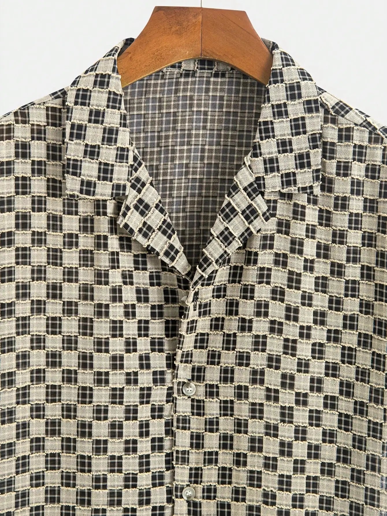 Men's Short Sleeve Open-Front Checkered Casual Shirt, Lightweight Summer Wear