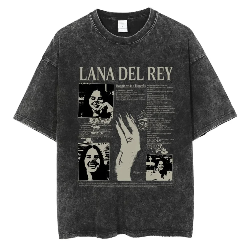 New Arrival Mens Clothes Tee Shirt Homme Graphic T-Shirts Men Tshirt for Men Ropa Hombre 90s Singer Lana Del Rey Washed