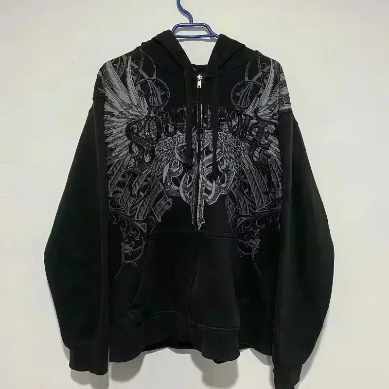 Y2K New American Fashion Trend Joker Sell Spot Zipper Hoodie Men Street Hip Hop Vintage Fleece Padded Sweatshirt Unisex Hoodie
