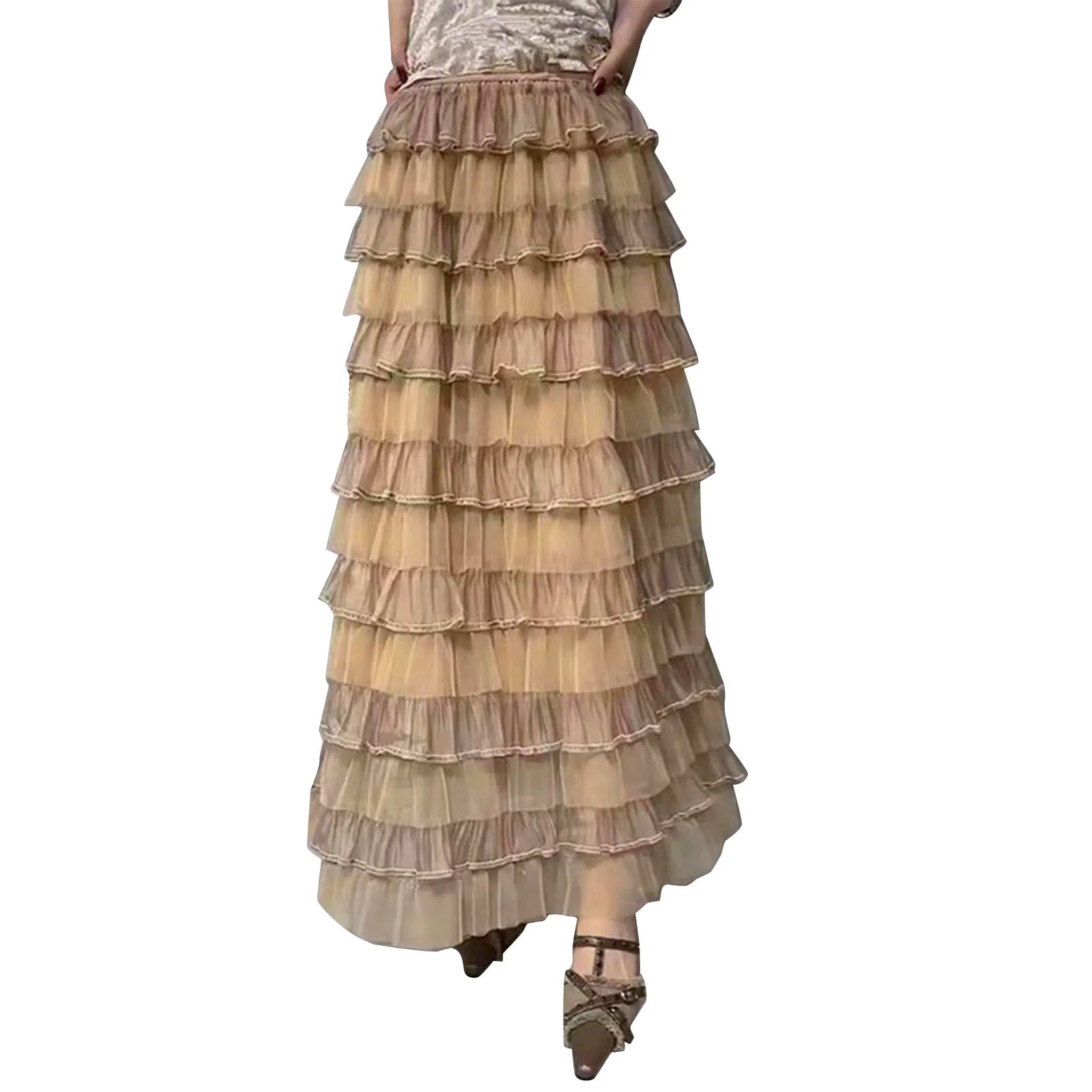 Women s Elegant Tulle Long Skirt Sweet Puffy Fluffy Layered A-Line Tutu Cake Skirts for Bride
