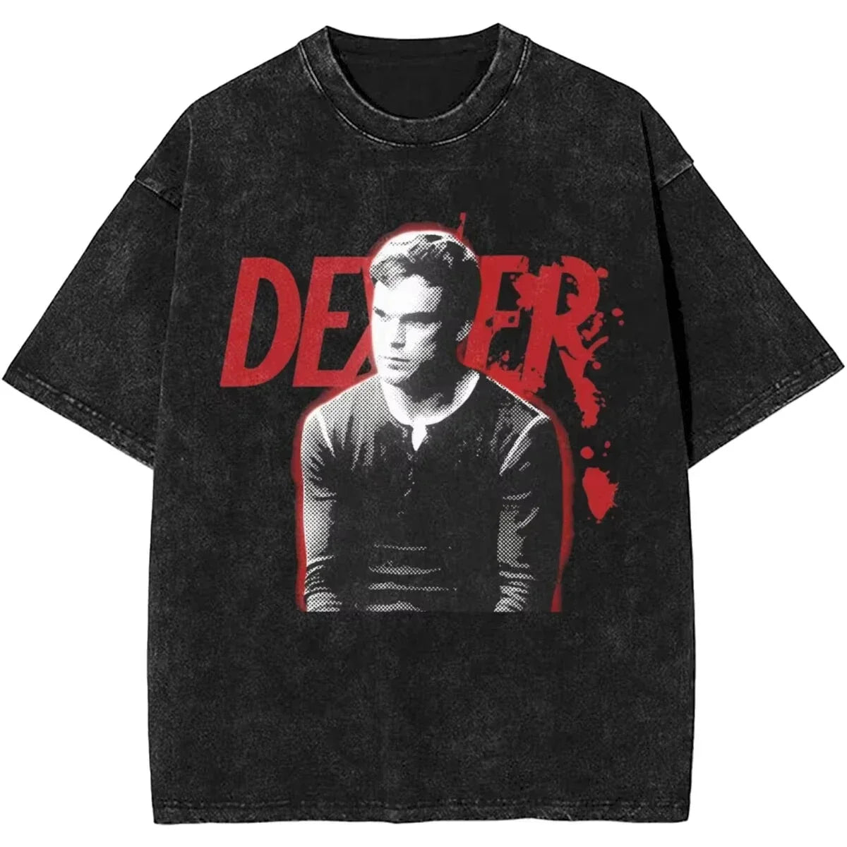 Mens T-Shirt Camisetas Short Sleeved Round Neck Y2k Tshirt New Dexter Morgan Edition Middle Finger Retro Trendy Vintage Washed