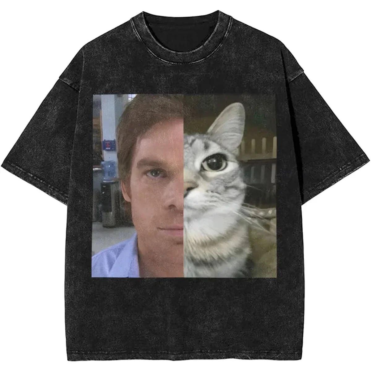 Mens T-Shirt Camisetas Short Sleeved Round Neck Y2k Tshirt New Dexter Morgan Edition Middle Finger Retro Trendy Vintage Washed