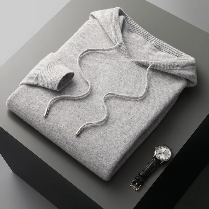 MVLYFLRT Men's One-piece ready-to-wear Hoodie 100% Merino Wool Knitted Sweater Shirt Autumn Winter Casual Large Top Long Sleeved