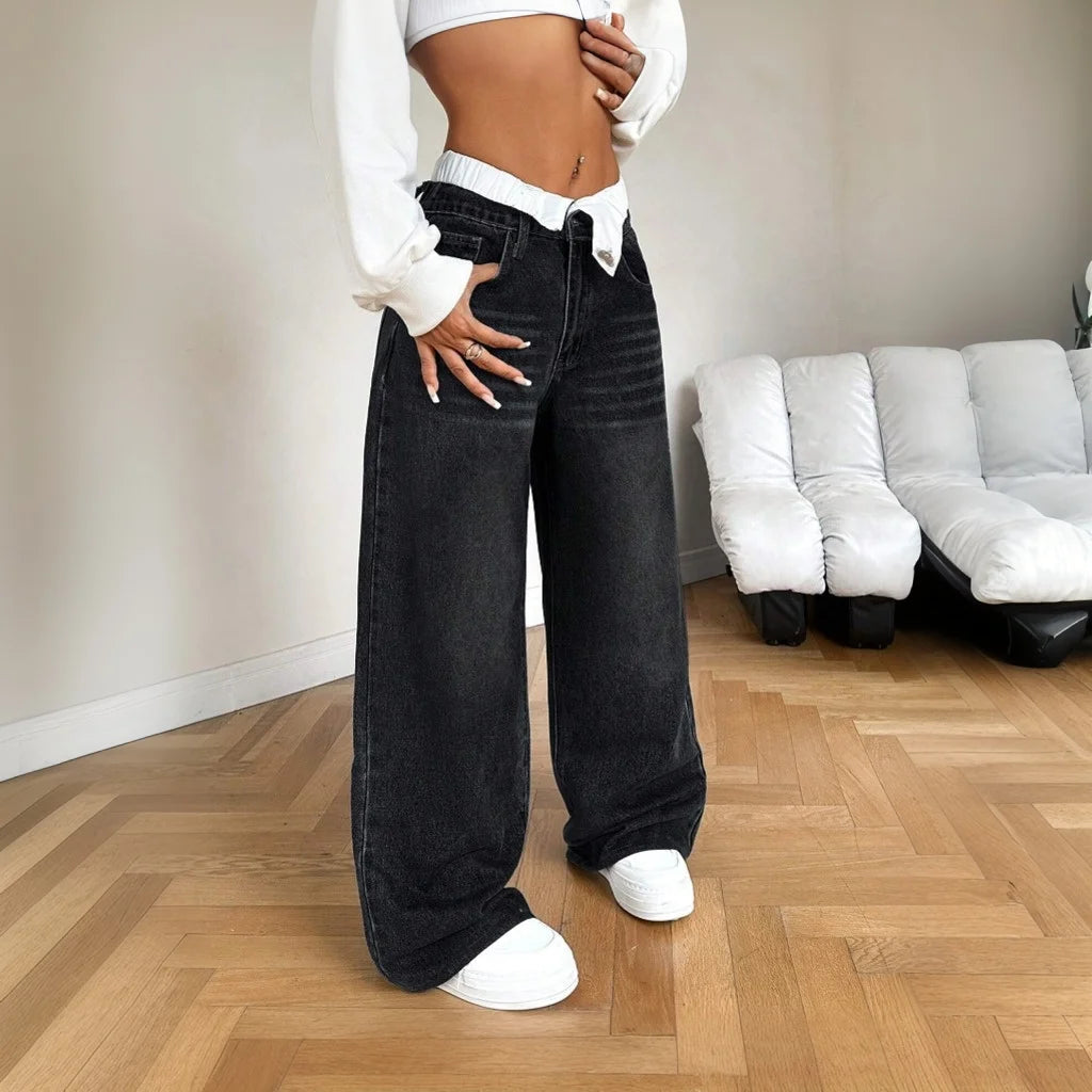 Y2k Jeans for Woman Low Rise Wide Leg Denim Pants Fashion Casual Style Loose Fit Trousers Trendy Vintage Design Comfort Wear