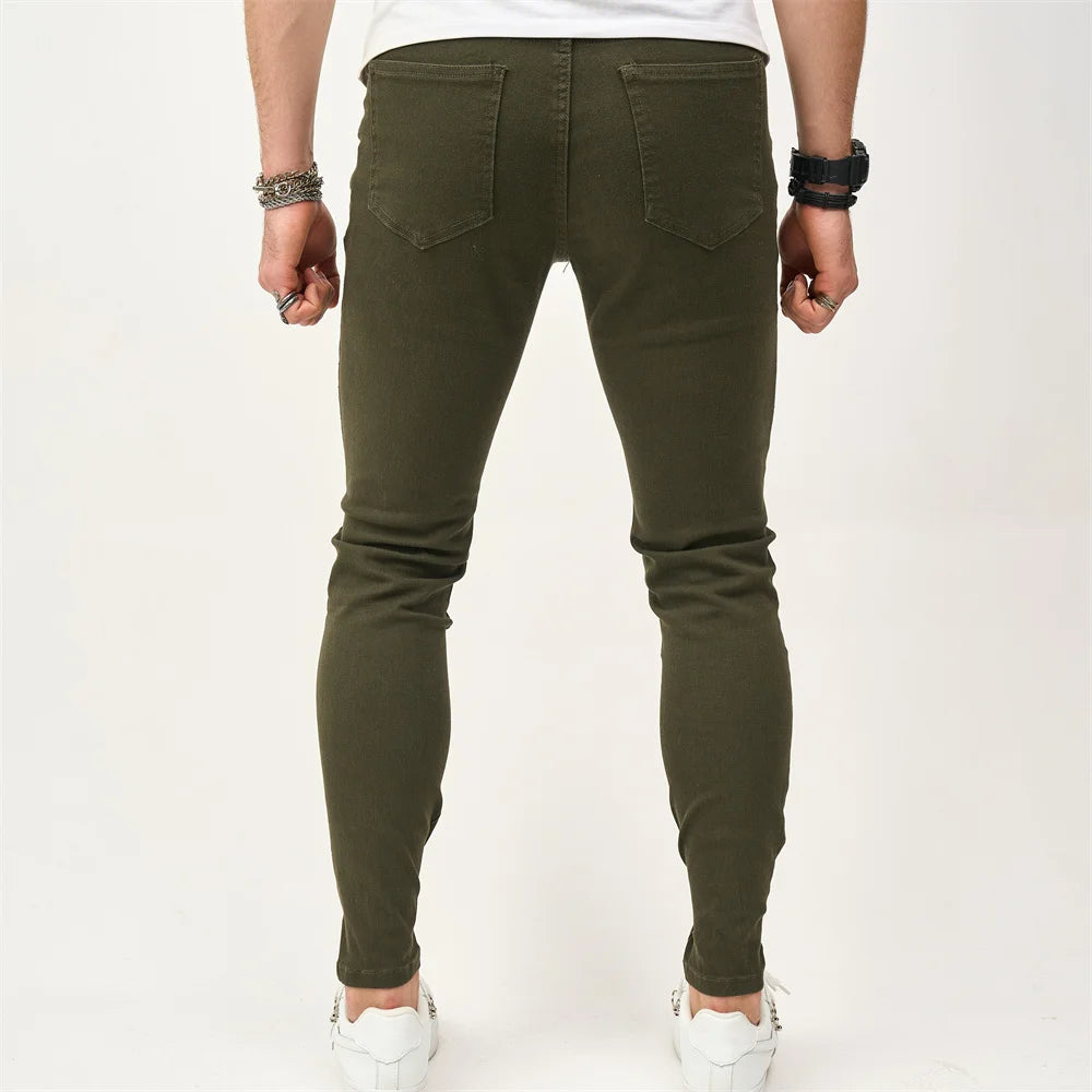 Street style Men Skinny Holes Beggar Jeans Good Quality Men's Distressed Stretch Slim Jogging Pencil Denim Pants Male Trousers