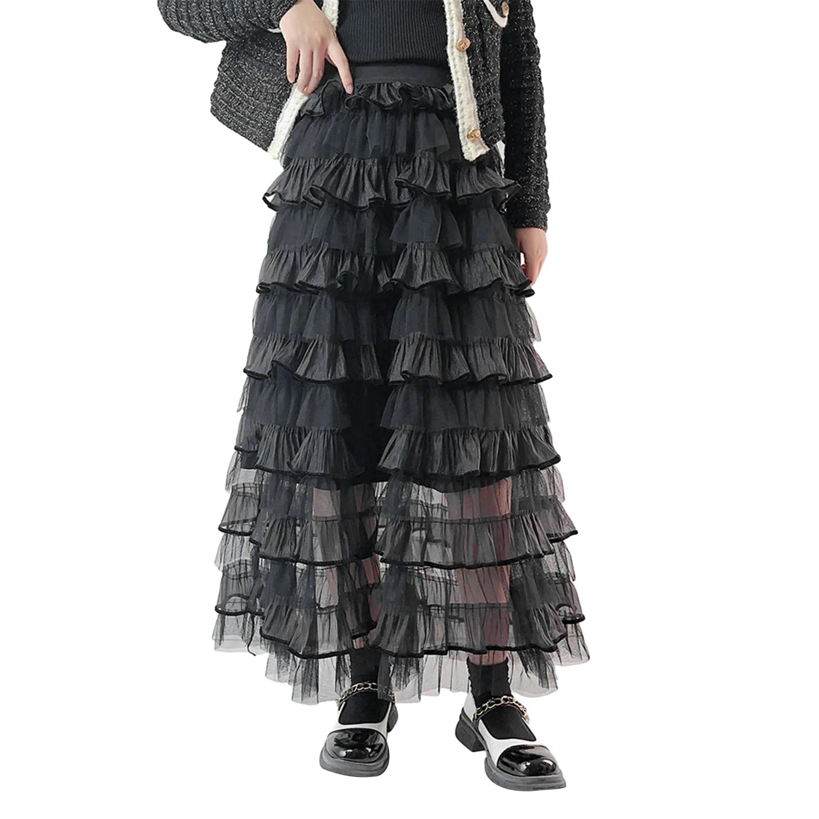 Women s Elegant Tulle Long Skirt Sweet Puffy Fluffy Layered A-Line Tutu Cake Skirts for Bride