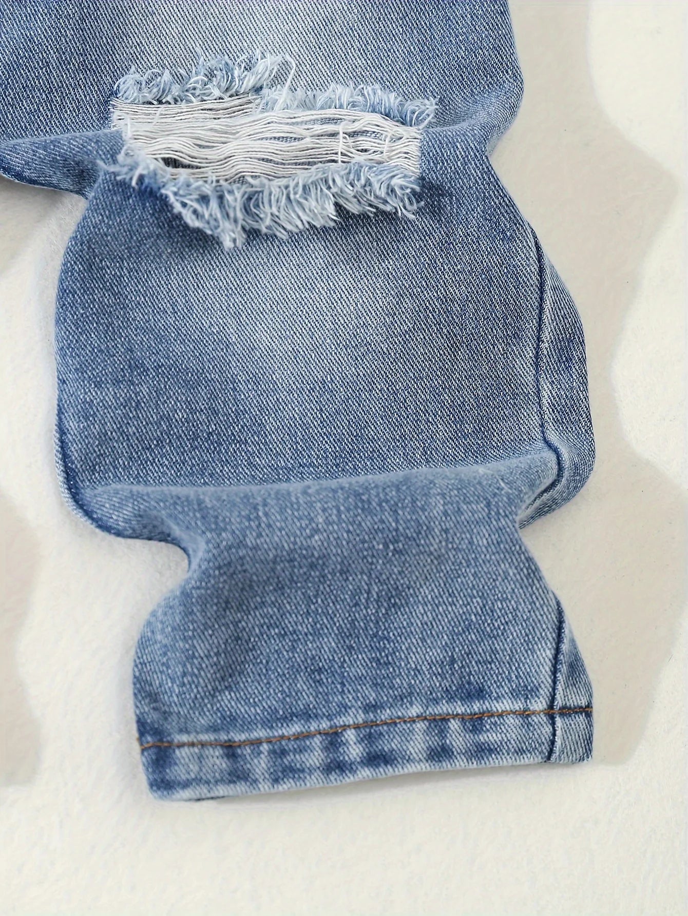 Boys' Autumn And Winter Denim 3-Piece Set: Casual Windproof Denim Jacket + Round-Neck T-Shirt + Washable Ripped Jeans